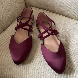 Torrid wine satin criss cross almond toe flats size 13WW NWT